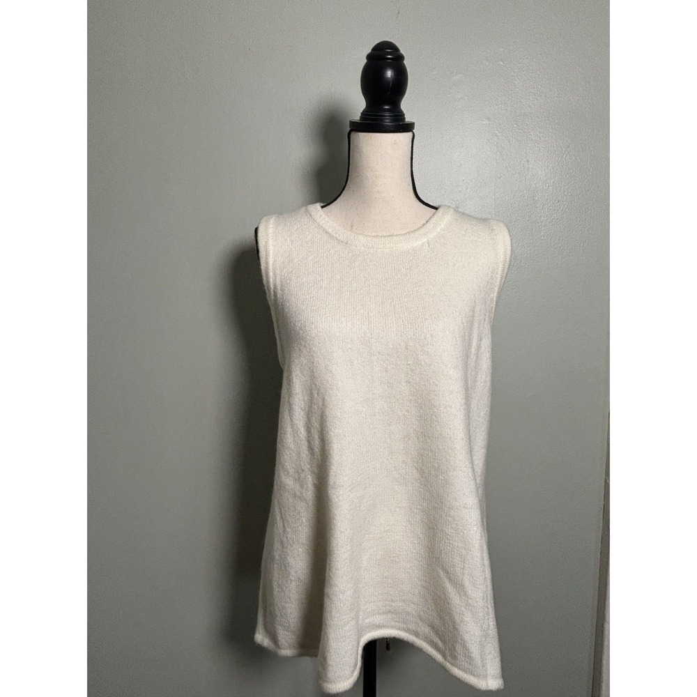 POL White Soft Cozy Knit Sweater Vest Small Lace Up Back Boho Indie Artsy Tunic